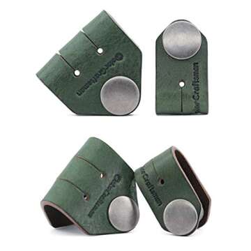 ColorCraftsman Handmade Cord Holder Cable Organizer, Cord Winder Headphone Holder Earbud Organizer, Charger Cord Organizer Earbud Holder for Work and Travel, Premium Horween Leather, Green 2 Pack
