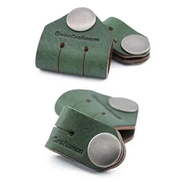ColorCraftsman Handmade Cord Holder Cable Organizer, Cord Winder Headphone Holder Earbud Organizer, Charger Cord Organizer Earbud Holder for Work and Travel, Premium Horween Leather, Green 2 Pack
