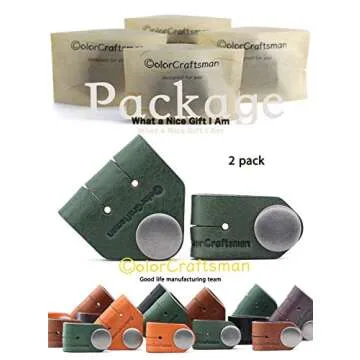 ColorCraftsman Handmade Cord Holder Cable Organizer, Cord Winder Headphone Holder Earbud Organizer, Charger Cord Organizer Earbud Holder for Work and Travel, Premium Horween Leather, Green 2 Pack