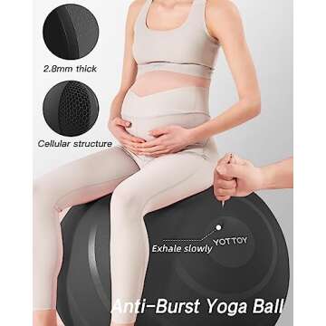 YOTTOY Anti-Burst Exercise Ball for Working Out, Yoga Ball for Pregnancy,Extra Thick Workout Ball fo...