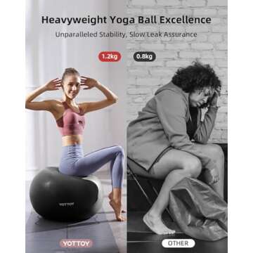 YOTTOY Anti-Burst Exercise Ball for Working Out, Yoga Ball for Pregnancy,Extra Thick Workout Ball for Physical Therapy,Stability Ball for Ball Chair Fitness with Pump (Black)
