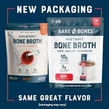 Bare Bones Beef Bone Broth Instant Powdered Mix | Rich Savory Packets on-the-Go No Artificial Flavor...