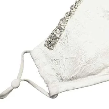 White Wedding Lace Face Masks-4pcs Filters Reusable Bride Bling Rhinestone Chain Stylish Cute Pretty Cotton Mask Covering for Women Girls