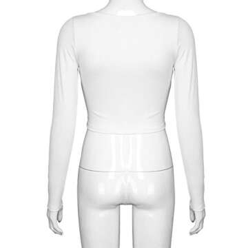 Artfish Women's Sexy Lace Up Long Sleeve Tie Cleavage Crop Top White, S