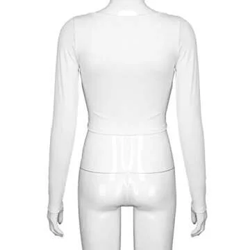 Artfish Women's Sexy Lace Up Long Sleeve Tie Cleavage Crop Top White, S