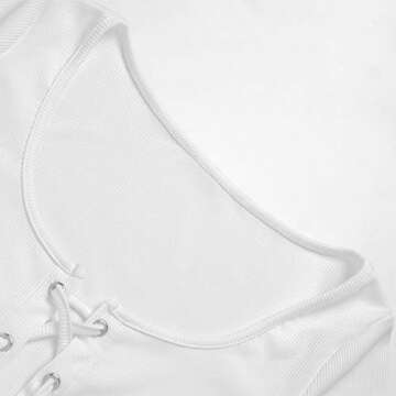 Artfish Women's Sexy Lace Up Long Sleeve Tie Cleavage Crop Top White, S