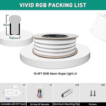 GZBtech RGB LED Neon Rope Lights 16.4FT/5M, AC 110-120V Waterproof Color Changing LED Rope with Remo...