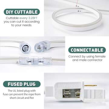 GZBtech RGB LED Neon Rope Lights 16.4FT/5M, AC 110-120V Waterproof Color Changing LED Rope with Remote Controller, Dimmable Multi Color Neon Rope Lighting for Indoor Outdoor Commercial Use