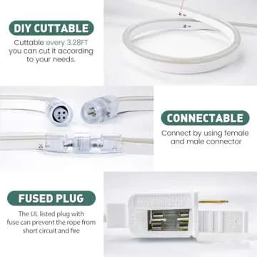 GZBtech RGB LED Neon Rope Lights 16.4FT/5M, AC 110-120V Waterproof Color Changing LED Rope with Remote Controller, Dimmable Multi Color Neon Rope Lighting for Indoor Outdoor Commercial Use