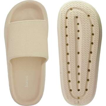 Joomra Shower Slippers for Women Mens Foam Pillow House Bath Bathroom Puffy Home Platform Sandals Cushion Cloud Slides for Ladies Female Male Sandles Khaki 39-40