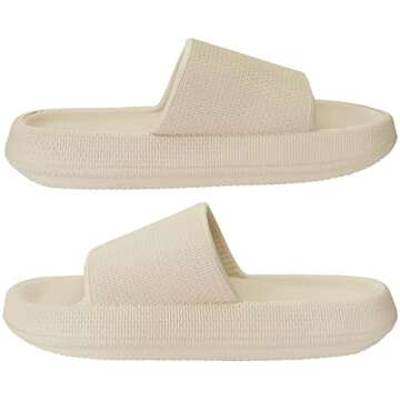 Joomra Shower Slippers for Women Mens Foam Pillow House Bath Bathroom Puffy Home Platform Sandals Cushion Cloud Slides for Ladies Female Male Sandles Khaki 39-40