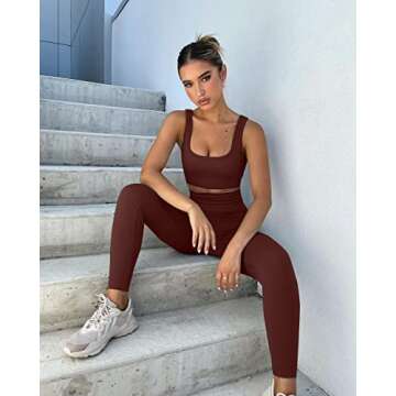 QINSEN Women’s Yoga Crop Top & Leggings Set - Coffee M