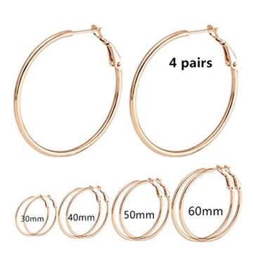 Calors Vitton 4 Pairs Surgical Stainless Steel Round Hoop Earrings Set for Women 30-60MM Gold