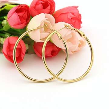 Calors Vitton 4 Pairs Surgical Stainless Steel Round Hoop Earrings Set for Women 30-60MM Gold