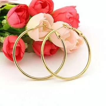 Calors Vitton 4 Pairs Surgical Stainless Steel Round Hoop Earrings Set for Women 30-60MM Gold