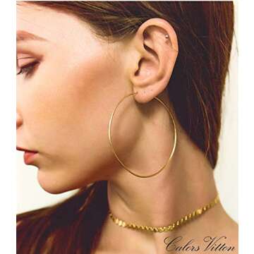 Calors Vitton 4 Pairs Surgical Stainless Steel Round Hoop Earrings Set for Women 30-60MM Gold