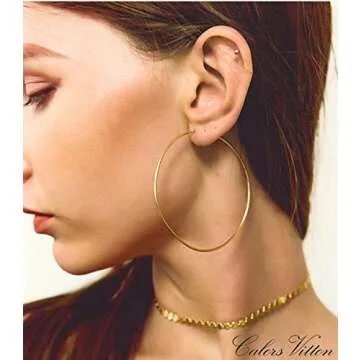 Calors Vitton 4 Pairs Surgical Stainless Steel Round Hoop Earrings Set for Women 30-60MM Gold