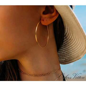 Calors Vitton 4 Pairs Surgical Stainless Steel Round Hoop Earrings Set for Women 30-60MM Gold