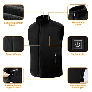Heated Vest, Warming Heated Vest for Men Women, Unisex Polar Fleece Heated Vest Rechargeable and Washable, Usb Electric Smart Heating Vest, Lightweight Heated Vest for Winter, Hunting(NO Battery)
