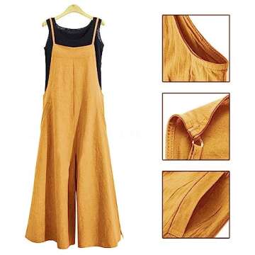 YESNO Women Casual Loose Boyfriend Bib Pants Summer Wide Leg Cotton Jumpsuits Rompers with Pockets XS-5X (M PZZTYP2 Ginger)