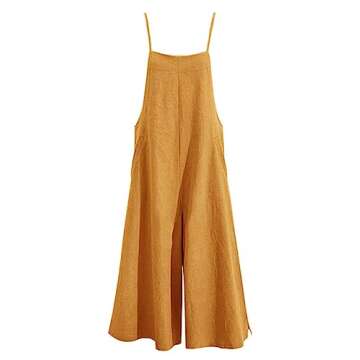 YESNO Women Casual Loose Boyfriend Bib Pants Summer Wide Leg Cotton Jumpsuits Rompers with Pockets XS-5X (M PZZTYP2 Ginger)