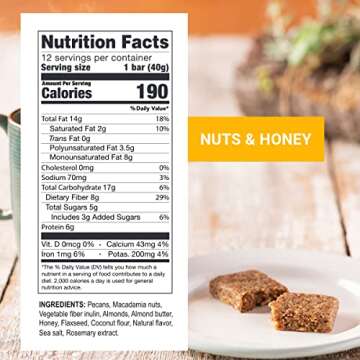 Prolon Fast Bars | Keto, Gluten Free, Dairy Free, Plant Based Protein, Intermittent Fasting Bars | Developed to Not Break Your Fast | Nuts & Honey, 12 Ct