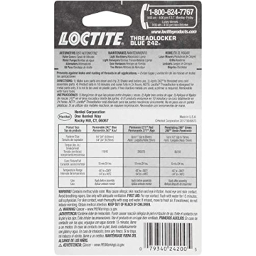 Loctite Heavy Duty Threadlocker Blue 242, 2 Pack for Secure Fastening