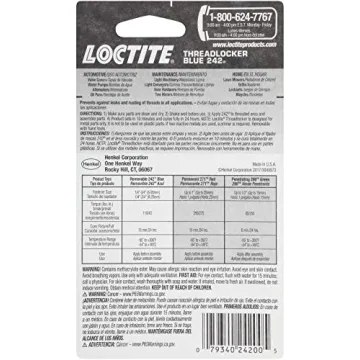 Loctite Heavy Duty Threadlocker Blue 242, 2 Pack for Secure Fastening