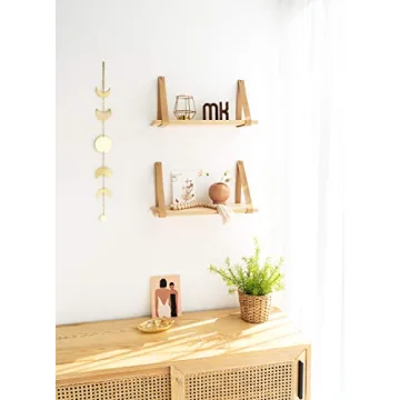 Modern Mkono Hanging Wooden Wall Shelves - Set of 2