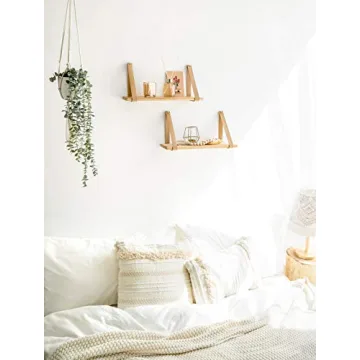 Modern Mkono Hanging Wooden Wall Shelves - Set of 2