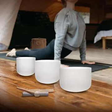 SITSANG 440 Hz Chakra Set of 3 Crystal Singing Bowls 7-11 inch with Heavy Duty Artificial Leather Carrying Case and Singing Bowl Suede Striker and Rubber Mallet