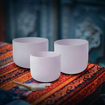 SITSANG 440 Hz Chakra Set of 3 Crystal Singing Bowls 7-11 inch with Heavy Duty Artificial Leather Carrying Case and Singing Bowl Suede Striker and Rubber Mallet
