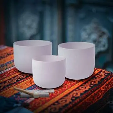 SITSANG 440 Hz Chakra Set of 3 Crystal Singing Bowls 7-11 inch with Heavy Duty Artificial Leather Carrying Case and Singing Bowl Suede Striker and Rubber Mallet
