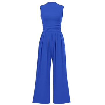 PRETTYGARDEN Women's Summer Jumpsuits - Elegant Casual One Piece with Pockets in Blue, Small