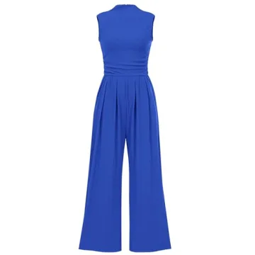 PRETTYGARDEN Women's Summer Jumpsuits - Elegant Casual One Piece with Pockets in Blue, Small