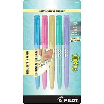 Pilot 46543 FriXion Light Pastel Collection Erasable Highlighters, Assorted, 5/Pack