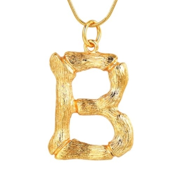 FOCALOOK Gold Plated Initial Bamboo Pendant Necklace
