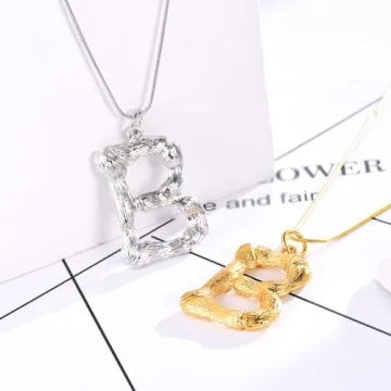 FOCALOOK Gold Plated Initial Bamboo Pendant Necklace