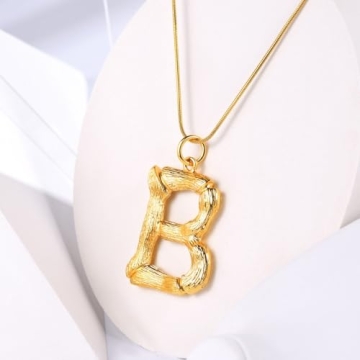 FOCALOOK Gold Plated Initial Bamboo Pendant Necklace