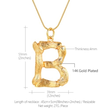FOCALOOK Gold Plated Initial Bamboo Pendant Necklace