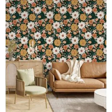 HAOKHOME Floral Peel and Stick Wallpaper Boho Wall Paper Vintage Removable for Bedroom Contact Paper Green/Terracotta 17.7in x 9.8ft