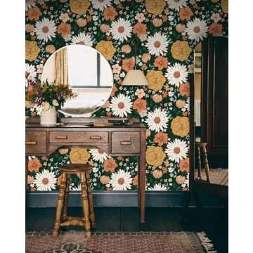HAOKHOME Floral Peel and Stick Wallpaper Boho Wall Paper Vintage Removable for Bedroom Contact Paper Green/Terracotta 17.7in x 9.8ft