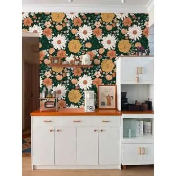 HAOKHOME Floral Peel and Stick Wallpaper Boho Wall Paper Vintage Removable for Bedroom Contact Paper Green/Terracotta 17.7in x 9.8ft
