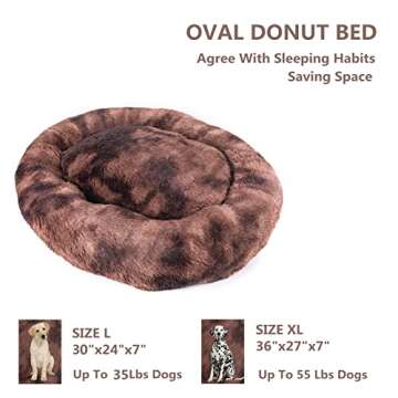 Oval Calming Donut Cuddler Dog Bed,Shag Faux Fur Cat Bed Washable Round Pillow Pet Bed(30"/36"/43") ...