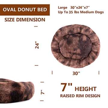 Oval Calming Donut Cuddler Dog Bed,Shag Faux Fur Cat Bed Washable Round Pillow Pet Bed(30"/36"/43") for Small Medium Dogs (L(30"x24"x7"), Brown2021)