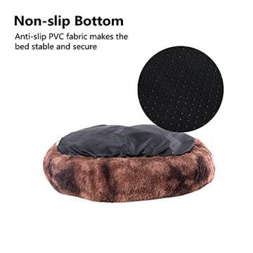 Oval Calming Donut Cuddler Dog Bed,Shag Faux Fur Cat Bed Washable Round Pillow Pet Bed(30"/36"/43") for Small Medium Dogs (L(30"x24"x7"), Brown2021)