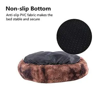 Oval Calming Donut Cuddler Dog Bed,Shag Faux Fur Cat Bed Washable Round Pillow Pet Bed(30"/36"/43") for Small Medium Dogs (L(30"x24"x7"), Brown2021)