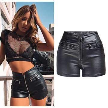 Stylish NASUN Women's High Waist Faux Leather Shorts