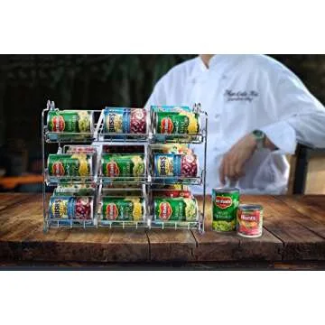 Che'mar Can Organizer for Pantry - Stackable Can Rack for 36 Cans, Canned Food Storage, Pantry Shelf, Kitchen Cabinet or Countertop. (Chrome)
