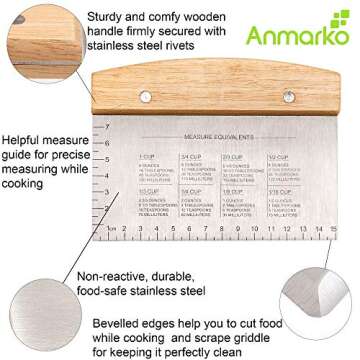 Dough Cutter for Bread and Pizza Dough - Stainless Steel Metal Griddle Scraper Chopper - Multipurpose Bench Scraper Kitchen Utensil for Flat Top Griddle - Commercial Quality